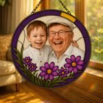 Custom Stained Glass Portrait – Mother, Daughter, Grandfather Family Acrylic Rainbow Decoration