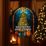 Stained Glass Christmas Tree Suncatcher – Festive Acrylic Rainbow Window Decoration
