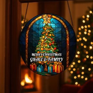 Stained Glass Christmas Tree Suncatcher – Festive Acrylic Rainbow Window Decoration