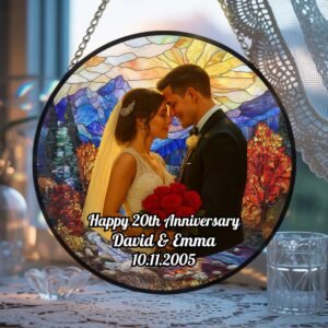Personalised Stained Glass Photo Suncatcher – Custom Couple Anniversary & Wedding Ornament