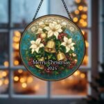 Custom Christmas Suncatcher with Names & Festive Bells – Personalised Acrylic Window Decoration