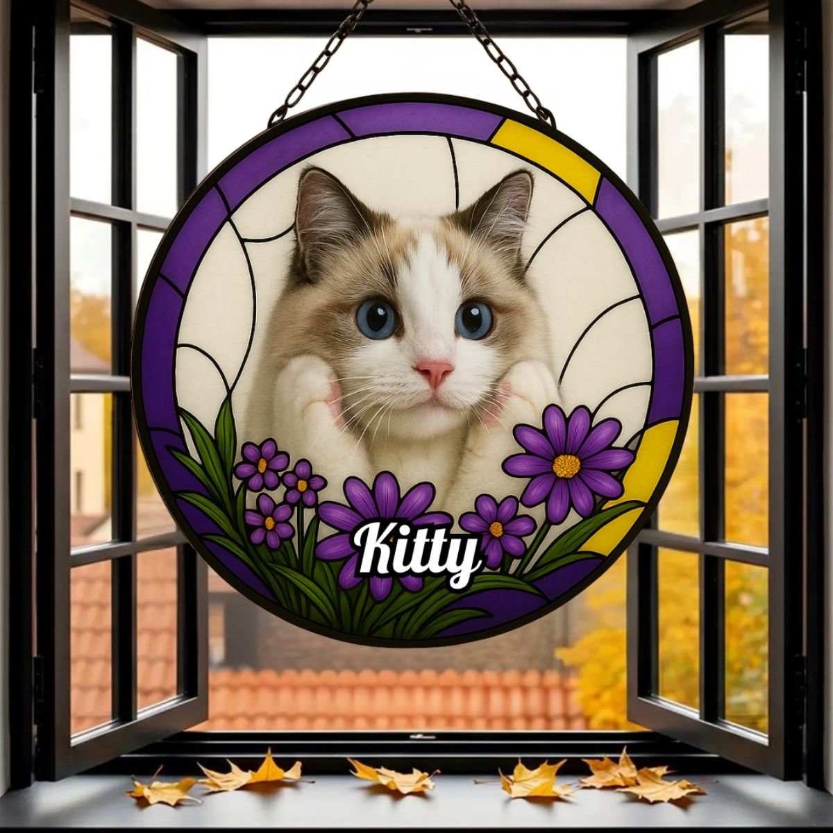 Custom Cat Pet Portrait Suncatcher – Personalised Acrylic Rainbow Window Decoration - Image 6