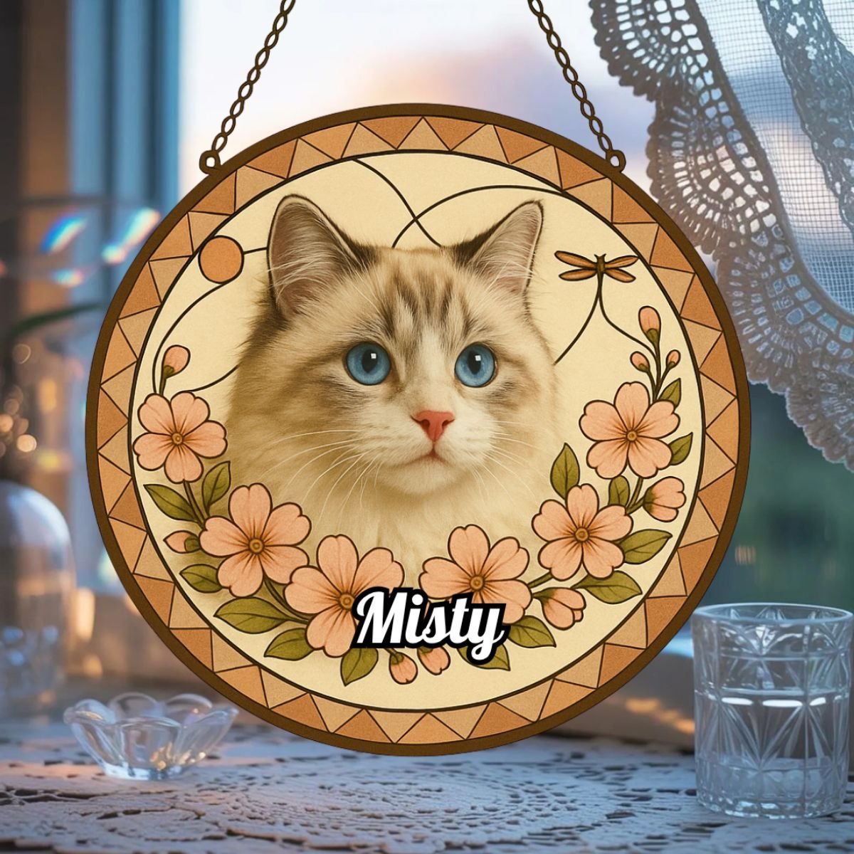 Custom Cat Pet Portrait Suncatcher – Personalised Acrylic Rainbow Window Decoration - Image 3