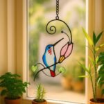 Colorful Hummingbird Window Hanging – Acrylic Stained Glass Suncatcher