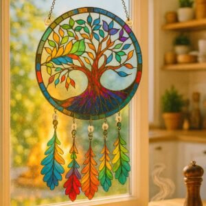 Tree of Life Rainbow Suncatcher – Acrylic Window Decoration