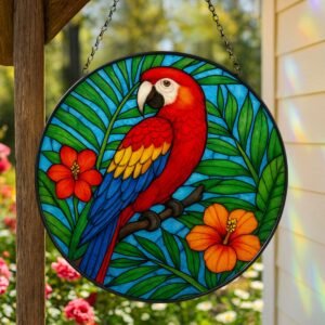 Birds Stained Glass Suncatcher – Vibrant Parrot, Hummingbird & Robin Inspired WinDow Hanging Memorial Gift